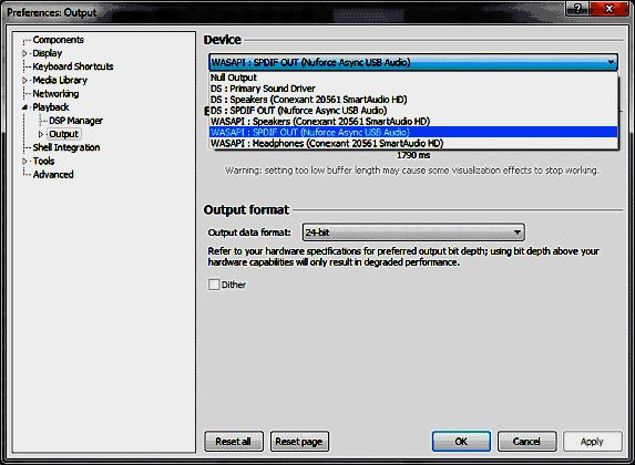 WASAPI Mode Some media players require a special WASAPI plug-in to enable support for WASAPI. Once installed and activated, WASAPI can be selected as the default audio driver.