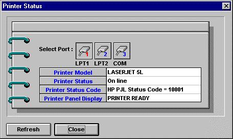 The Printer Status field shows whether the printer is on line, off line, is out of paper, or has an error.