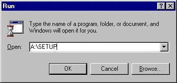 2. If you are using Windows 3.1x or Windows NT 3.51, choose Run from the Program Manager s File menu. Under Windows 95/Windows NT 4.