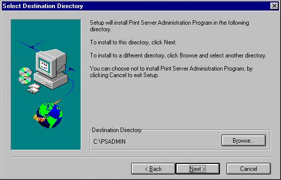 5. The setup program will copy PS Admin program files to the directory you selected, as well as create a