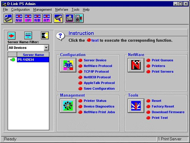1. Press the Start button in the taskbar. 2. Within the Programs menu, select D-Link PS Admin. 3. Select the PS Admin program. For Windows 3.1, Windows for Workgroups 3.1x, or Windows NT 3.51, 1.