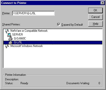 4. Enter the network path for the NetWare file server, specifying which print queue you want to connect to.