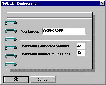 Select the print server and choose Server Device... from the Configuration menu to display this window. You should also set the workgroup name and maximum allowed connections.