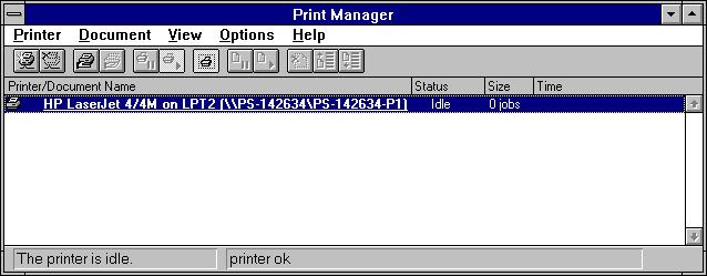 The printer will now appear in the Print Manager window, and will be accessible from