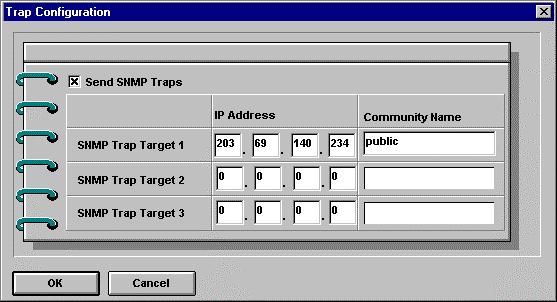 3. Check the Send SNMP Traps box to enable the sending of SNMP traps. 4. Set IP addresses and community names for each trap recipient. 5.
