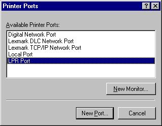 .. button to add the lpd print server to the list of ports.
