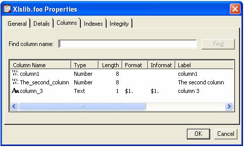 If we right-click on the foo dataset in SAS Explorer and select View Columns, we see that the column names have been changed underscores were substituted for blanks.