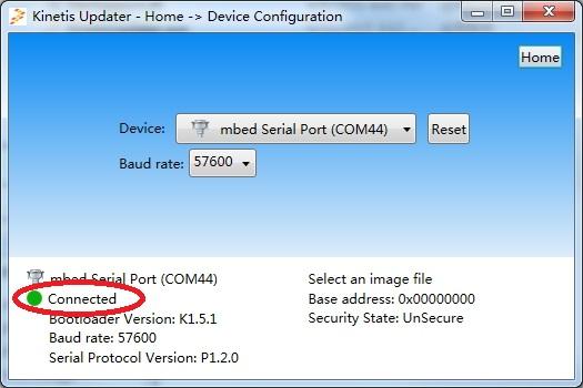 Figure 9. Example: Device configuration page - reconnect the bootloader 3.