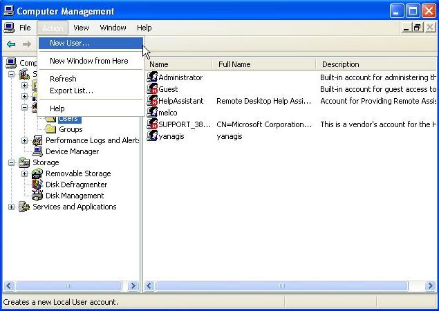 5.2 Windows XP Fig. 5-47 Select New User of Action menu. Fig. 5-48 Set as below.