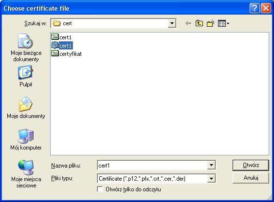 certificate in the file with the extension.pfx or.p12.
