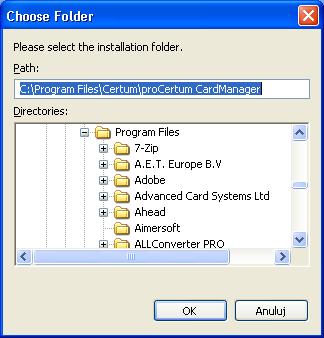 . Regular window of Windows explorer will be invoked. Figure 7: Dialog window Select installation folder To confirm the selection of proper folder, click OK.