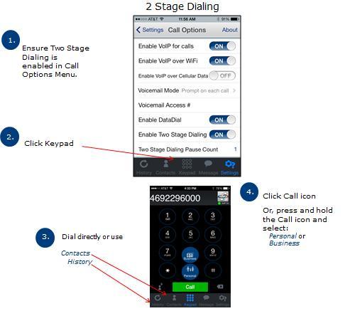 2 Stage Dialing 2 Stage Dialing is a call option that uses the cellular voice network to place a call to an access number for the Tango Accelerator.