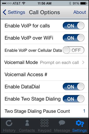 Voicemail Retrieval Through the use of your app, you have the ability to call voicemail with the touch of a button as you do today.