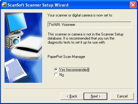 When the Available Scanners window opens, select either TWAIN: Visioneer 7400 or WIA: Visioneer 7400.