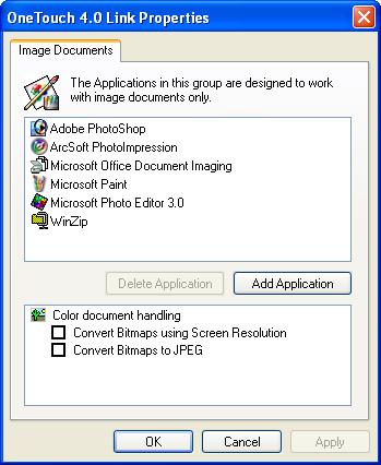 CONFIGURING THE ONETOUCH BUTTON OPTIONS 35 IMAGE DOCUMENTS PROPERTIES These properties apply to image processing applications such as ArcSoft PhotoImpression and Microsoft Paint.