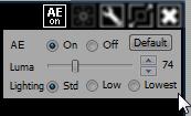 Auto Exposure -The Auto Exposure (AE) setting allows you to change the exposure or turn off auto exposure. Sliding the luma bar to the right increases the exposure and vice versa.