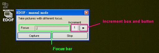 2. Scroll the mouse wheel to the desired amount of focal depth. (The more bars shown, the greater the focal depth). 3. Click the mouse to start the EDOF process.