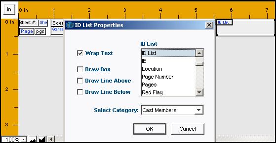 The ID List Properties window will open. 2. Select the Category the ID List box is to represent. 3. Click OK.
