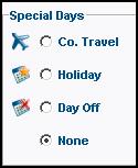 That calendar day will be highlighted in black. 2. Select the Special Days icon that best categorizes the day off.