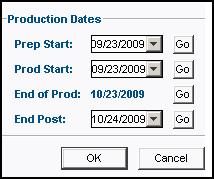 Setting Production Dates Production dates must be set in chronological order with start dates occurring prior to the end dates.
