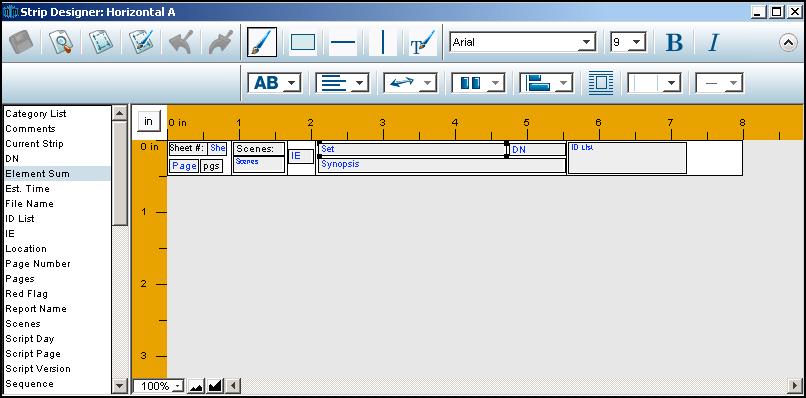 Or Select the strip listing to be modified then click on the Edit icon. The Strip Designer window for the selected strip layout will open.