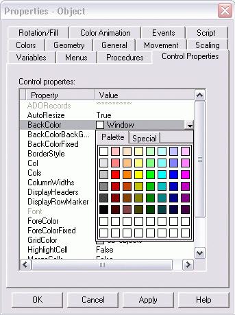 Using VisiconX Properties Window in CimEdit In this example, the current background color for the grid cells is white.