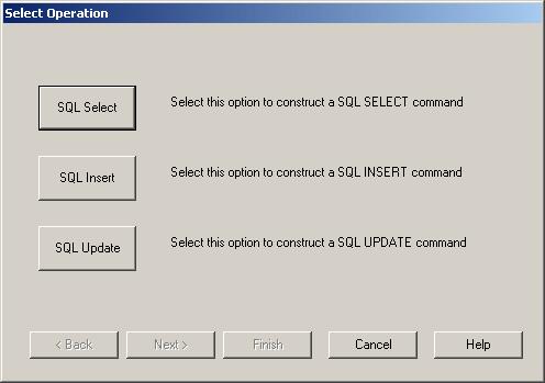 Creating SQL Statements in VisiconX SQL Wizard Select Operation The SQL Wizard walks you through the process of creating an SQL statement.