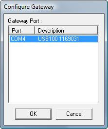 Figure 10 -- Gateway Configuration Screen Click on the desired gateway to select it, and then click on the OK button to confirm your selection and enter online mode. 4.