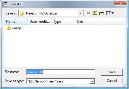 N2KAnalyzer User s Manual Figure 13 -- Boat File Save Dialog Box Browse to the directory in which you wish to save the boat file, and then type the desired filename under which to save the boat file.