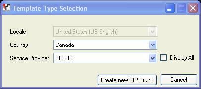 On the next screen, Template Type Selection, verify that the information in the Country and Service Provider fields is correct.