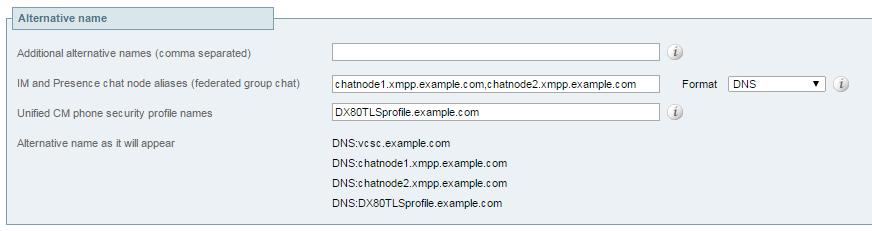 Unified Communications Prerequisites IM and Presence chat node aliases (federated group chat): the Chat Node Aliases (e.g. chatroom1.example.com) that are configured on the IM and Presence servers.