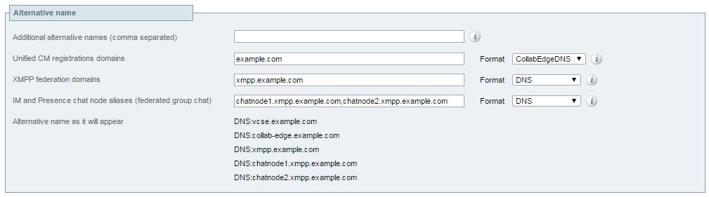 Configuring Mobile and Remote Access on VCS Figure 5 Entering subject alternative names for Unified CM registration domains, XMPP federation domains, and chat node aliases, on the VCS Expressway's