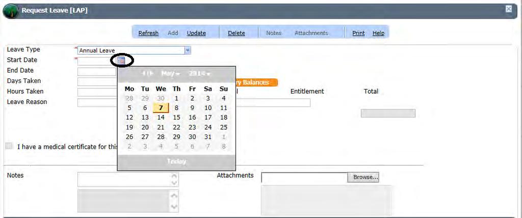 Click on the Calendar Icon and select the start and end dates on the pop-up calendar.