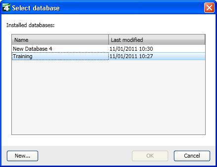Figure 6: Select database You can likewise generate a new database via the New button. The result is however an empty database, into which you need to import the product data of the manufacturers.