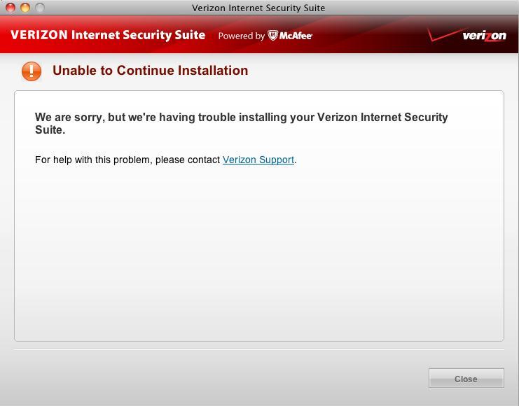 20 Verizon Internet Security Suite Installation Guide If your software installation cannot continue, contact Verizon Support