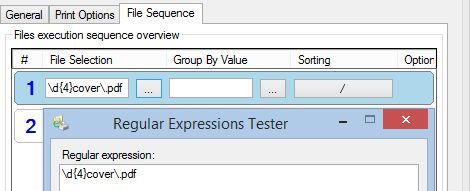 Use a regular expression for the first File Selection to select the.pdf file: \d{4}cover\.