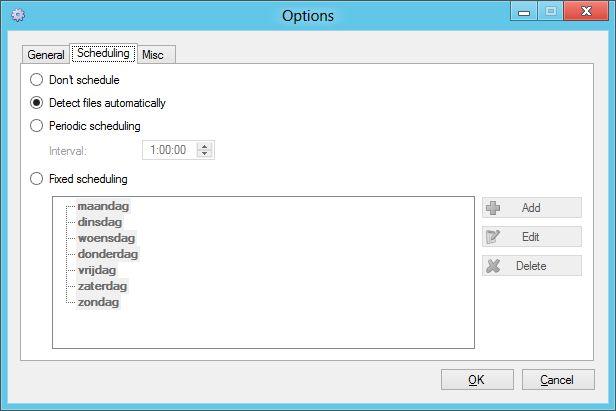 Options (Scheduling) The tab page [Scheduling] in the [Options] window allows you to define a custom schedule.