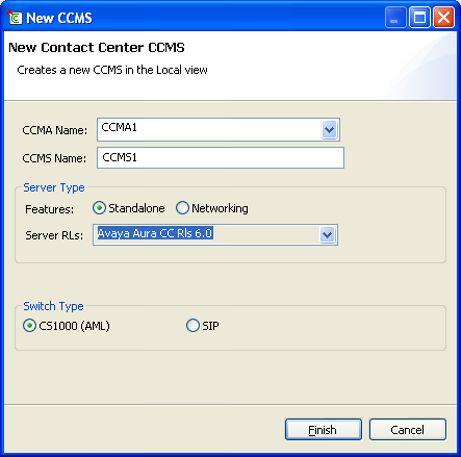 Contact Center and Local view operations Procedure job aid Figure 17: New Contact Center Manager Server window Creating a new application About this task Create a new application in the Contact