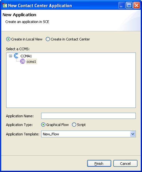 Application demonstration 16. In the New Contact Center Application dialog box, select Create in Local View. 17. Select a CCMS associated with a CCMA server. 18.