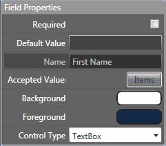 Field Properties When you select a field on the form the Field Properties box will appear in the right menu.