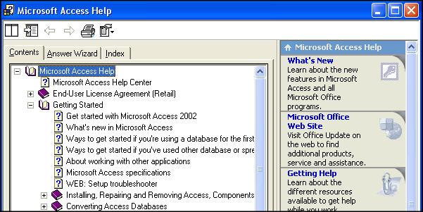 Access 2002 - Handout 2 Page 11 15. Getting Help One of the easiest ways to get help with Microsoft Access is the comprehensive online help included with it.