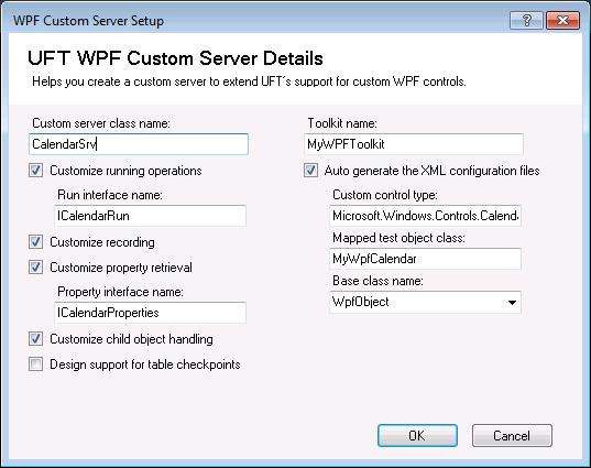Chapter 2: Tutorial: Create UFT Support for a Custom WPF Control Make sure to enter the Run interface name and the Property interface name shown below, as this tutorial does not use the default names