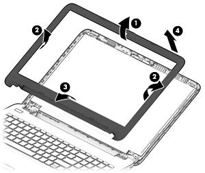 Flex the inside of the top edge (1), the left and right edges (2), and the bottom edge (3) of the display bezel until