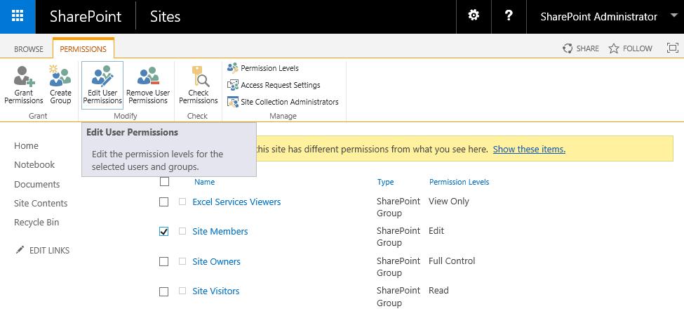 Administration 49 6. Click the Edit User Permissions button to edit the permissions for the selected users and groups.