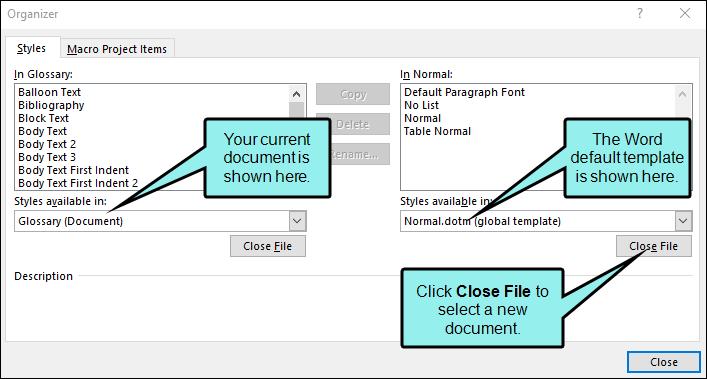 6. The left side of the dialog shows the current document, and the right side of the dialog shows a Word default template.