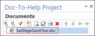 6. Click Close. The imported document displays in the Documents window pane of the Doc-To-Help Project panel in Word. The first imported document listed in the Documents pane will open by default. 7.
