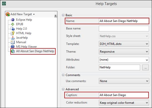 2. On the right-side of the dialog, change the Name field from NetHelp to All About San Diego NetHelp. 3.