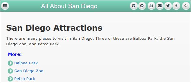 CHAPTER 11 Creating Custom Topic Relations When you open your NetHelp output and click the San Diego Attractions topic in the table of contents (TOC), you will notice that at the bottom of the topic,