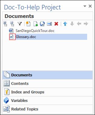 Since a glossary is a special type of document in Doc-To-Help, right-click