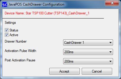 Notes: This function is available only when the selected cash drawer supports the open-close detector switch.